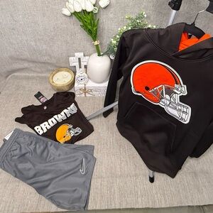 NWT Cleveland Browns Boys Large 10/12 Hoodie Shirt Shorts 3pc Outfit Set NFL